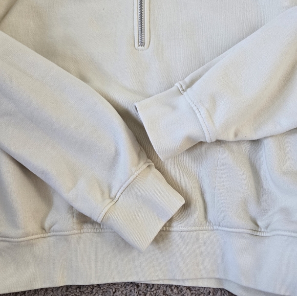 MATE The Label Organic Fleece Quarter Zip Sweatshirt Womens Medium Bone Relaxed - Picture 8 of 15